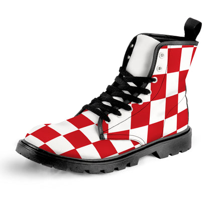 Men's Lace Up Canvas Boots - Red Checkers
