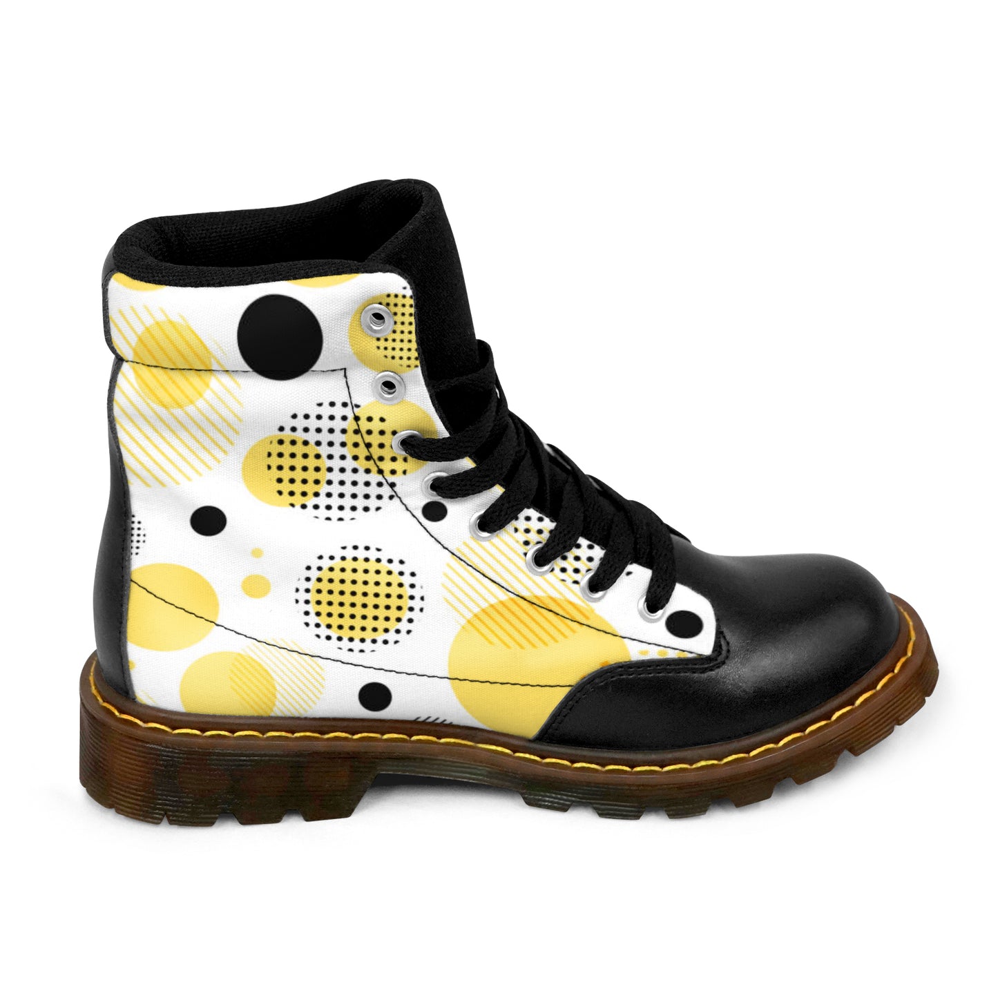 Winter Round Toe Women's Boots - Yellow/Black Circles