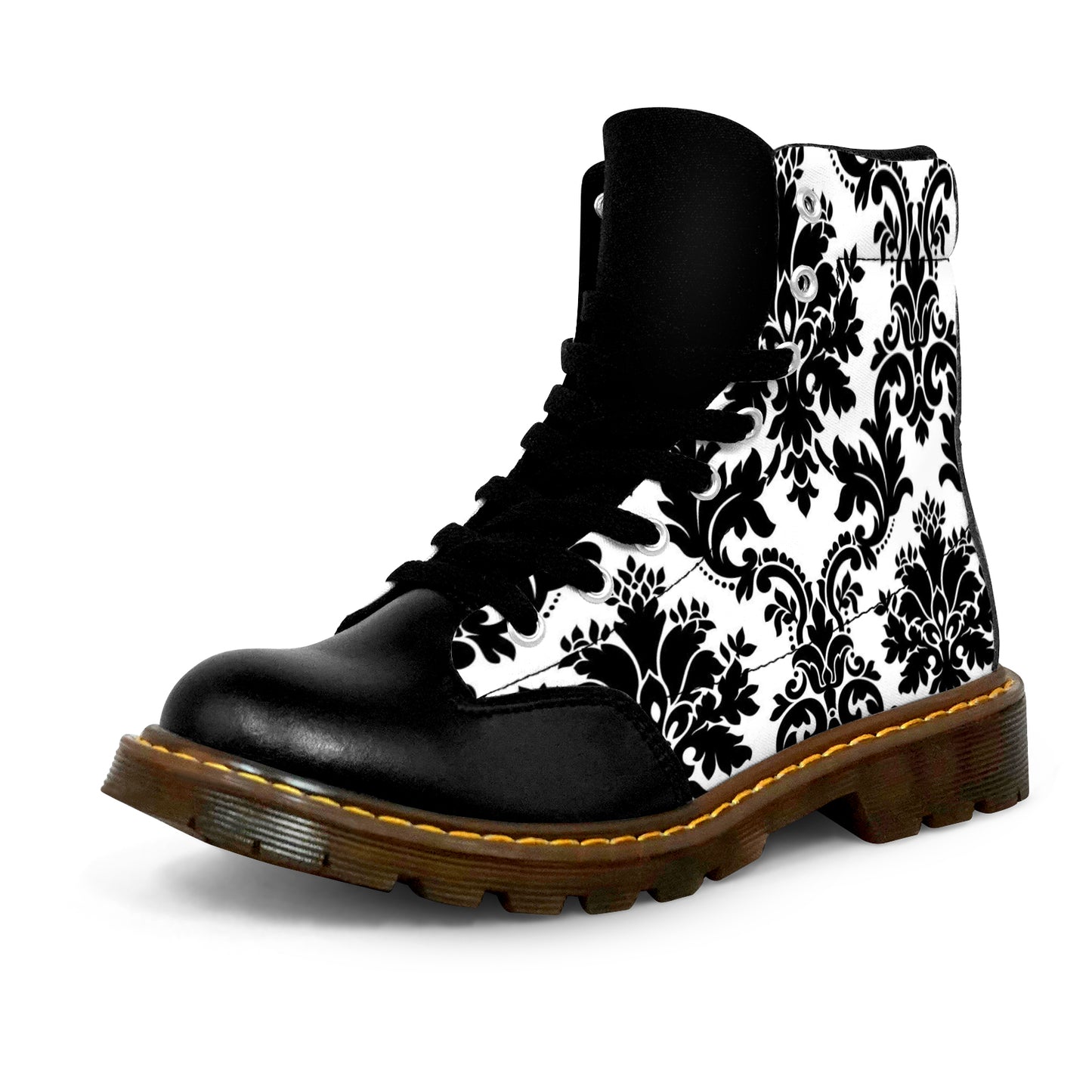 Winter Round Toe Women's Boots - Black/White