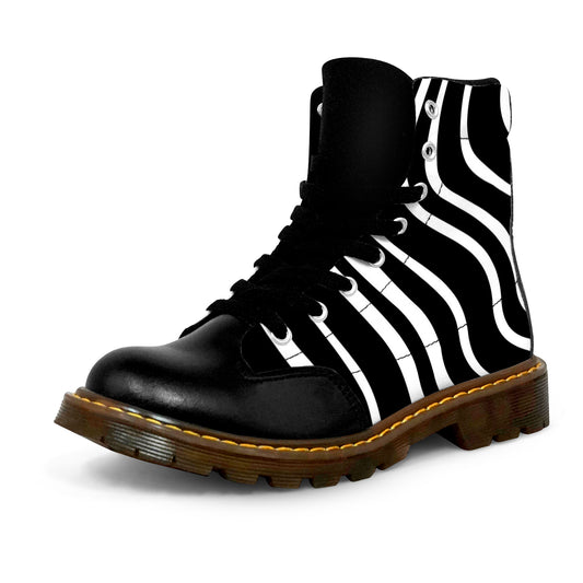 Winter Round Toe Women's Boots - Black/White