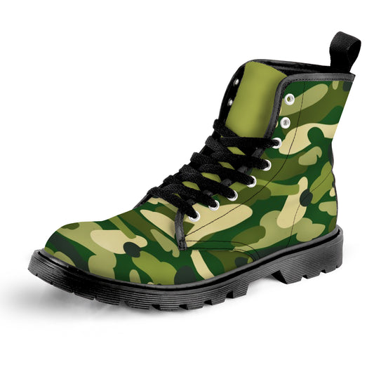 Men's Lace Up Canvas Boots - Green Camouflage