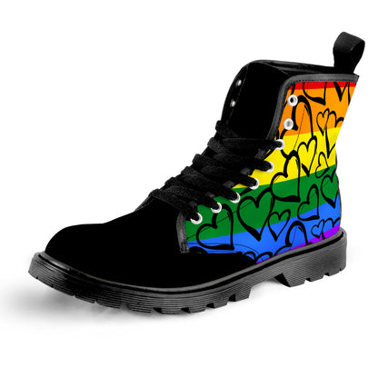 Men's Lace Up Boots - Rainbow Hearts
