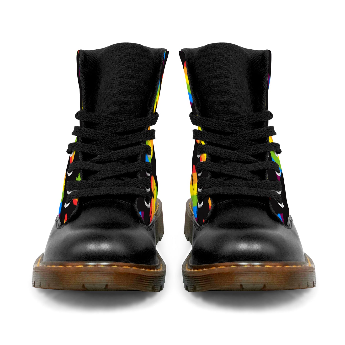 Winter Round Toe Women's Boots  - Black with rainbows