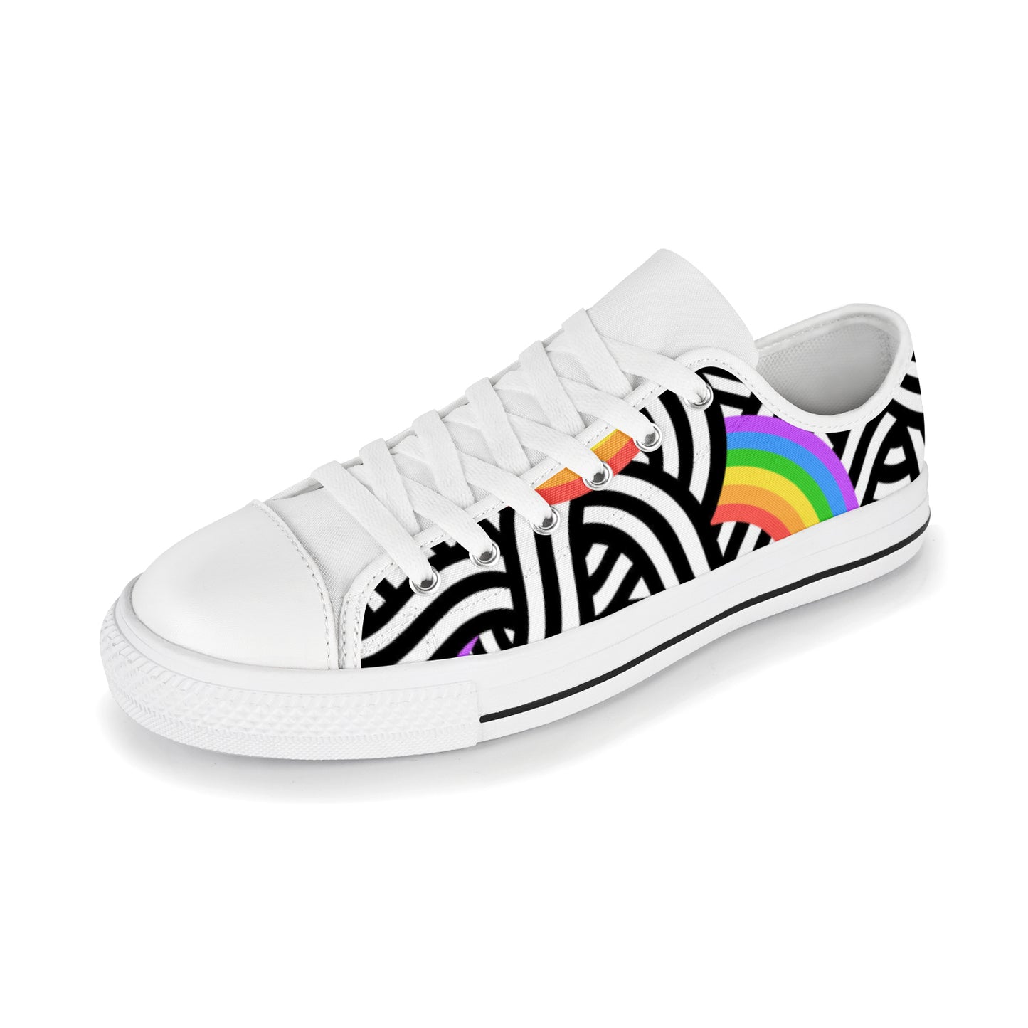 Men's Canvas Sneakers - Black/White with Rainbows