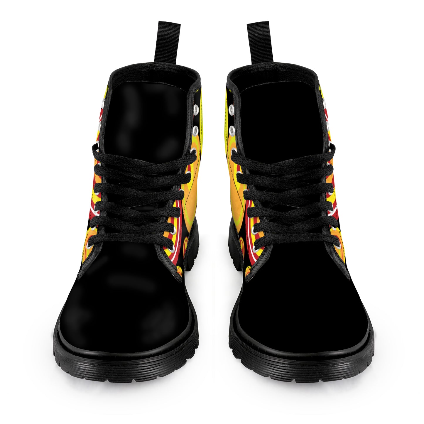 Men's Lace Up Canvas Boots - Retro (Black with Circles)