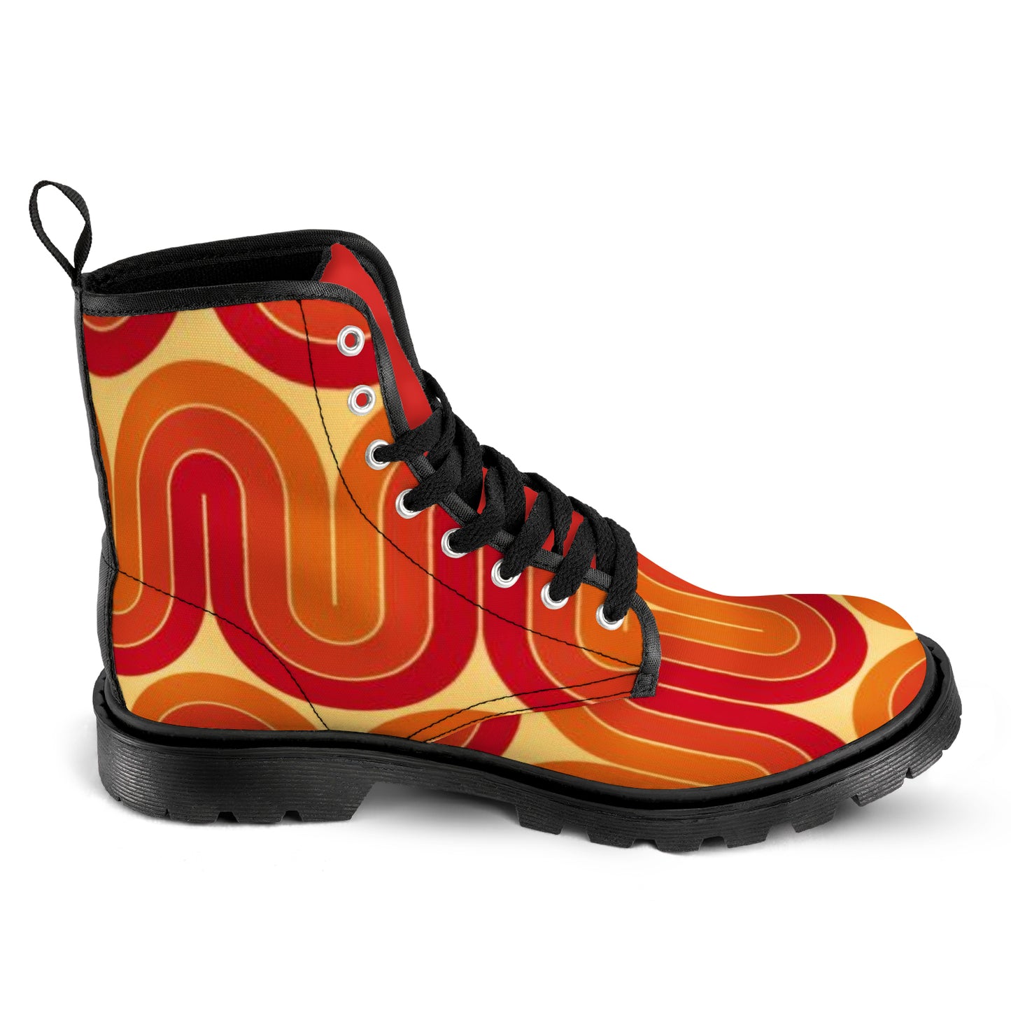 Men's Lace Up Canvas Boots - Retro (Orange & Red)