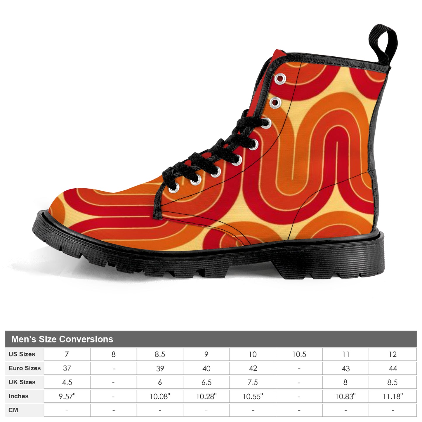 Men's Lace Up Canvas Boots - Retro (Orange & Red)