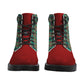 Unisex Synthetic Leather Boots With Cuff - Green Plaid