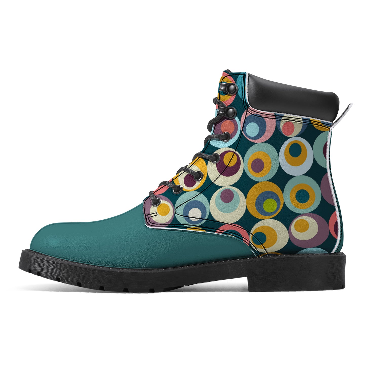 Unisex Synthetic Leather Boots With Cuff - Turquoise