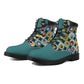 Unisex Synthetic Leather Boots With Cuff - Turquoise