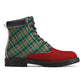 Unisex Synthetic Leather Boots With Cuff - Green Plaid
