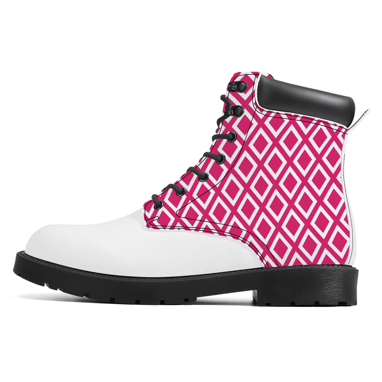 Unisex Synthetic Leather Boots With Cuff - Pink Triangles