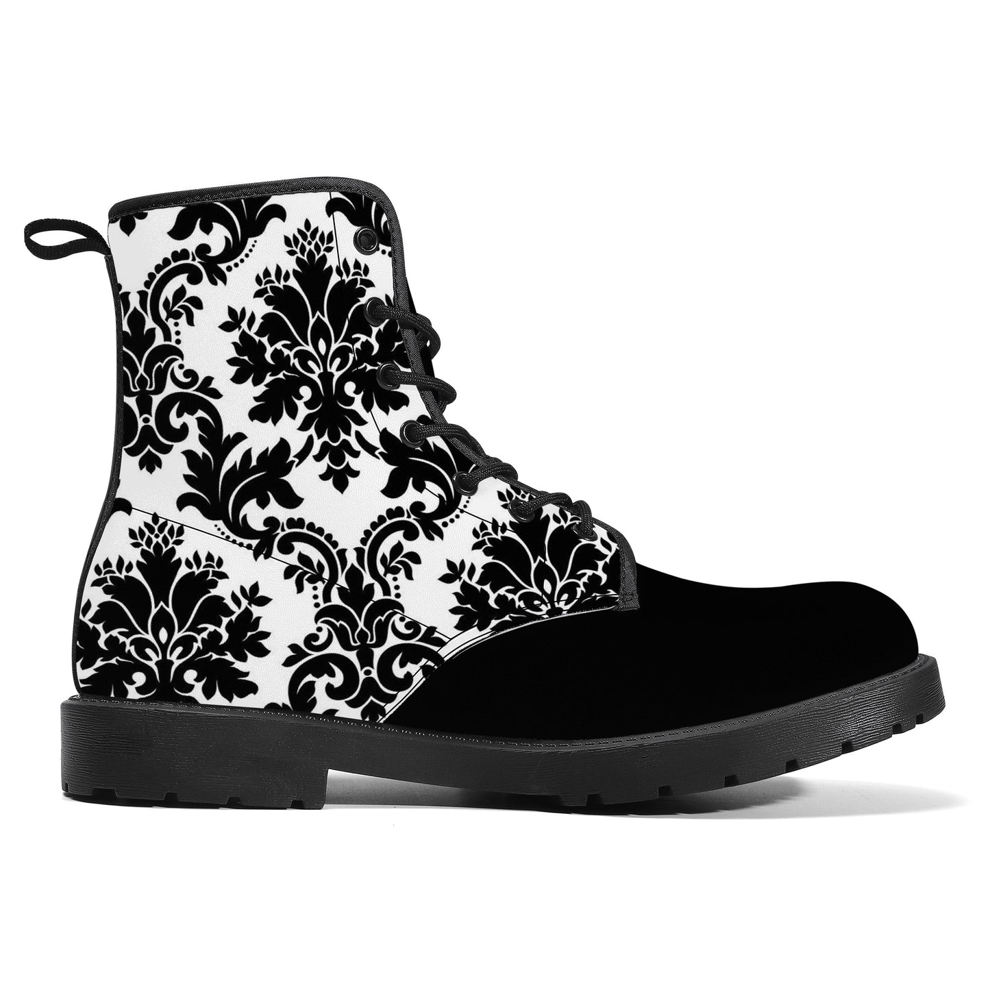 Unisex Synthetic Leather Boots - Black Floral