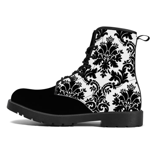 Unisex Synthetic Leather Boots - Black Floral