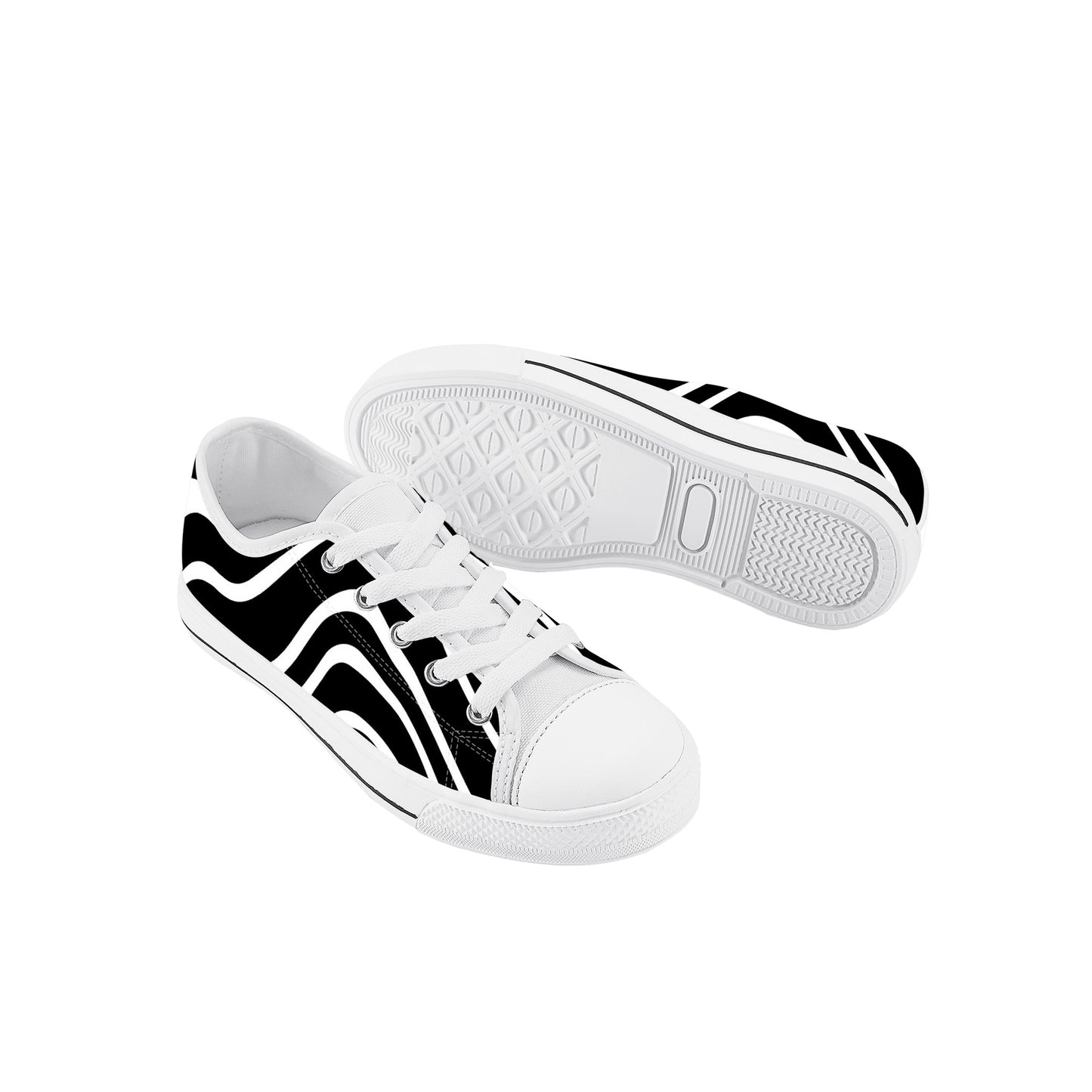 Kids Low Top Canvas Sneakers - Black/White